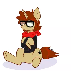 Size: 1280x1280 | Tagged: safe, derpibooru import, ponified, pony, unicorn, angry, band, bracelet, clothes, crossed arms, emo, glasses, green eyes, handkerchief, image, jewelry, mikey way, my chemical romance, png, simple background, sitting, solo, stars, three cheers for sweet revenge, white background