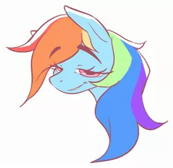 Size: 2480x2408 | Tagged: safe, artist:littmosa, derpibooru import, rainbow dash, pegasus, pony, bust, eyebrows, eyebrows visible through hair, image, jpeg, lidded eyes, simple background, solo, white background