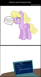 Size: 1145x2131 | Tagged: safe, artist:rainbowshine295, derpibooru import, oc, pegasus, pony, blushing, comic strip, computer, hearts and hooves day, image, laptop computer, pegasus oc, png, ponysona, speech bubble, wings