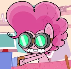 Size: 770x749 | Tagged: safe, derpibooru import, edit, edited screencap, screencap, pinkie pie, i cookie, my little pony: pony life, spoiler:pony life s01e16, goggles, image, png