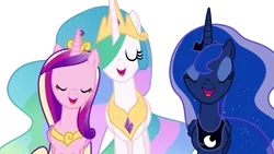 Size: 3265x1837 | Tagged: safe, artist:xxphantomxxx, derpibooru import, princess cadance, princess celestia, princess luna, alicorn, pony, eyes closed, female, image, mare, png, royal sisters, siblings, simple background, singing, sisters, transparent background, vector