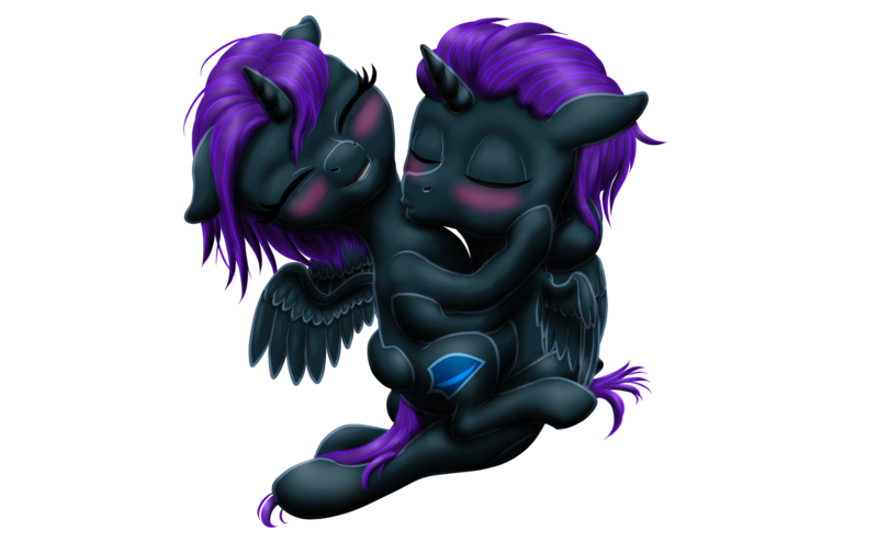 Size: 2575x1591 | Tagged: safe, artist:vasillium, derpibooru import, oc, oc:nox (rule 63), oc:nyx, alicorn, pony, alicorn oc, blushing, duo, female, horn, image, kissing, male, png, r63 paradox, rule 63, simple background, transparent background, wings