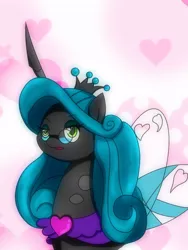 Size: 768x1024 | Tagged: safe, artist:zeon_starlight, derpibooru import, idw, queen chrysalis, changeling, changeling queen, pony, reflections, spoiler:comic, bust, female, glasses, heart, heart background, image, jpeg, lidded eyes, loving chrysalis, mare, reversalis, solo