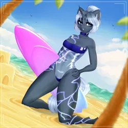 Size: 5000x5000 | Tagged: suggestive, artist:evlass, derpibooru import, oc, anthro, unicorn, clothes, commission, gris swimsuit, image, one-piece swimsuit, png, see-through, solo, swimsuit, ych result