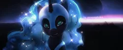 Size: 1331x542 | Tagged: safe, artist:annaxeptable, derpibooru import, nightmare moon, alicorn, pony, cute, cute little fangs, ethereal mane, fangs, female, g4 to g5, g5, image, mare, png, slit pupils, solo, style emulation