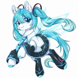 Size: 2000x2000 | Tagged: safe, artist:sakneko, derpibooru import, ponified, earth pony, pony, anime, crystal wings, female, hatsune miku, image, jpeg, mare, solo, vocaloid, wings