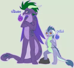 Size: 2890x2674 | Tagged: safe, artist:dinkydoolove, derpibooru import, oc, unofficial characters only, anthro, digitigrade anthro, dragon, base used, dragonc oc, dragoness, duo, female, image, male, offspring, parent:princess ember, parent:spike, parents:emberspike, png, simple background