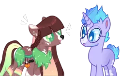 Size: 2570x1600 | Tagged: safe, artist:goldlines005, artist:lazuli0209, derpibooru import, oc, unofficial characters only, pony, unicorn, :o, collaboration, duo, glasses, horn, image, open mouth, png, simple background, transparent background, unicorn oc