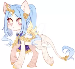 Size: 1024x939 | Tagged: safe, artist:miioko, derpibooru import, oc, unofficial characters only, alicorn, pony, alicorn oc, clothes, deviantart watermark, floating wings, horn, horn ring, image, jewelry, jpeg, leonine tail, obtrusive watermark, ring, simple background, solo, tail, watermark, white background, wings