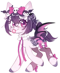 Size: 667x812 | Tagged: safe, artist:miioko, derpibooru import, oc, unofficial characters only, bat pony, pony, bat pony oc, bat wings, bubblegum, deviantart watermark, food, gum, image, obtrusive watermark, png, raised hoof, simple background, solo, transparent background, watermark, wings