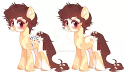 Size: 1024x605 | Tagged: safe, artist:miioko, derpibooru import, oc, unofficial characters only, earth pony, pony, deviantart watermark, duo, earth pony oc, image, jpeg, obtrusive watermark, simple background, watermark, white background