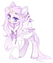 Size: 1024x1214 | Tagged: safe, artist:miioko, derpibooru import, oc, unofficial characters only, alicorn, pony, alicorn oc, clothes, deviantart watermark, horn, image, jpeg, obtrusive watermark, raised hoof, simple background, solo, watermark, white background, wings