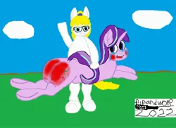 Size: 3507x2550 | Tagged: suggestive, artist:pipandwolf, derpibooru import, starlight glimmer, oc, earth pony, pony, unicorn, 1000 hours in ms paint, butt, female, image, jpeg, mare, over the knee, spank mark, spanked, spanking