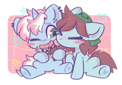 Size: 1540x1076 | Tagged: safe, artist:colorfulcolor233, derpibooru import, oc, unofficial characters only, earth pony, pony, unicorn, blush sticker, blushing, chibi, commission, cute, duo, eyes closed, face licking, food, heart, heart hoof, heart tongue, image, jpeg, licking, one eye closed, shipping, tongue out, weapons-grade cute, ych result