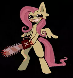 Size: 989x1047 | Tagged: semi-grimdark, artist:chalkdraws, derpibooru import, fluttershy, pegasus, pony, .mov, shed.mov, black background, blood, image, jpeg, looking at you, simple background, smiling, solo, wings