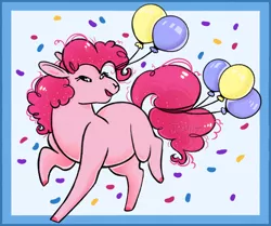 Size: 790x660 | Tagged: safe, artist:jroxs12pone, derpibooru import, pinkie pie, earth pony, pony, balloon, confetti, cute, diapinkes, eyes closed, female, image, mare, missing cutie mark, open mouth, open smile, png, redraw, smiling, solo