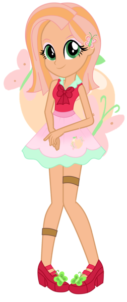 Size: 1168x2784 | Tagged: safe, artist:miidnightsparkle, derpibooru import, oc, oc:butterfly, unofficial characters only, equestria girls, base used, bow, clothes, cutie mark background, female, image, mary janes, offspring, parent:big macintosh, parent:fluttershy, parents:fluttermac, png, shirt, shoes, skirt, smiling, solo