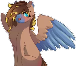 Size: 769x668 | Tagged: safe, artist:dinkydoolove, derpibooru import, oc, unofficial characters only, pegasus, pony, blushing, chest fluff, colored wings, ear fluff, female, hair over one eye, image, mare, pegasus oc, png, simple background, solo, transparent background, two toned wings, wings