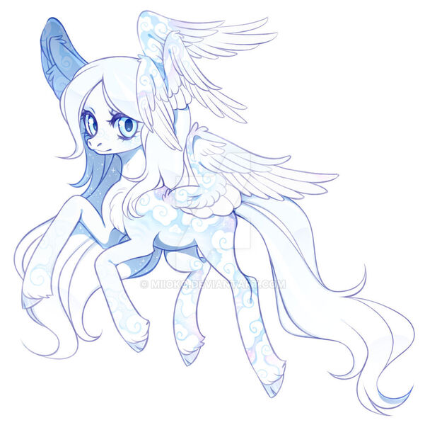 Size: 1024x1023 | Tagged: safe, artist:miioko, derpibooru import, oc, unofficial characters only, pegasus, pony, cloven hooves, deviantart watermark, eyelashes, image, jpeg, multiple wings, obtrusive watermark, pegasus oc, simple background, smiling, solo, watermark, white background, wings