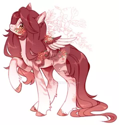 Size: 1024x1074 | Tagged: safe, artist:miioko, derpibooru import, oc, unofficial characters only, pegasus, pony, chest fluff, colored wings, deviantart watermark, eyelashes, female, image, jpeg, mare, obtrusive watermark, pegasus oc, raised hoof, simple background, smiling, solo, two toned wings, unshorn fetlocks, watermark, white background, wings