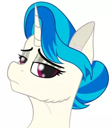 Size: 3480x3981 | Tagged: safe, artist:justapone, derpibooru import, vinyl scratch, unicorn, alternate hairstyle, bust, cheek fluff, classy, colored, colored lineart, colored pupils, digital art, ear fluff, februpony, female, image, looking at you, personality swap, png, sad, simple background, solo, solo female, white background
