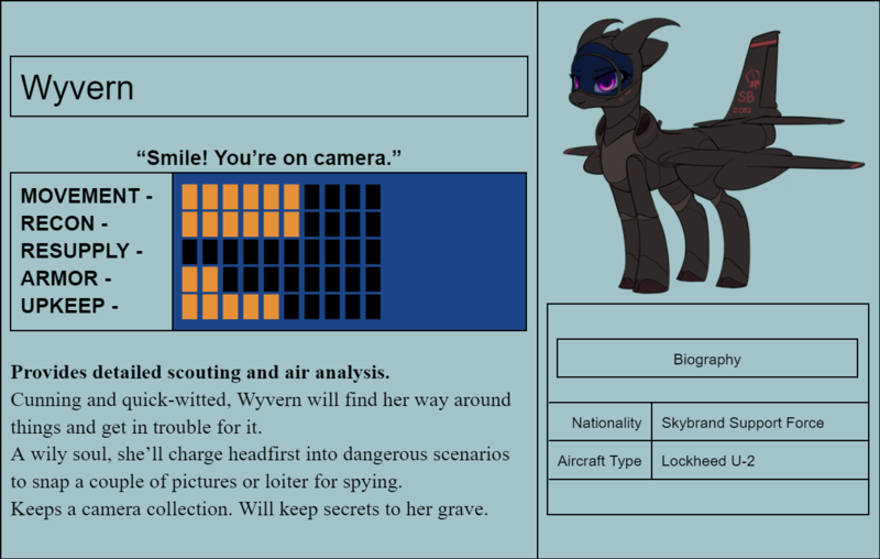 Size: 1249x793 | Tagged: safe, artist:andromailus, oc, oc:wyvern, unofficial characters only, original species, plane pony, pony, female, horns, image, looking at you, plane, png, purple eyes, text, u-2