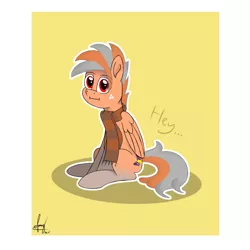 Size: 2400x2400 | Tagged: safe, artist:habiepon3, derpibooru import, oc, oc:habie hardcores, unofficial characters only, pegasus, pony, clothes, cute, dialogue, image, looking at you, male, png, scarf, simple background, sitting, smilling, solo, stallion