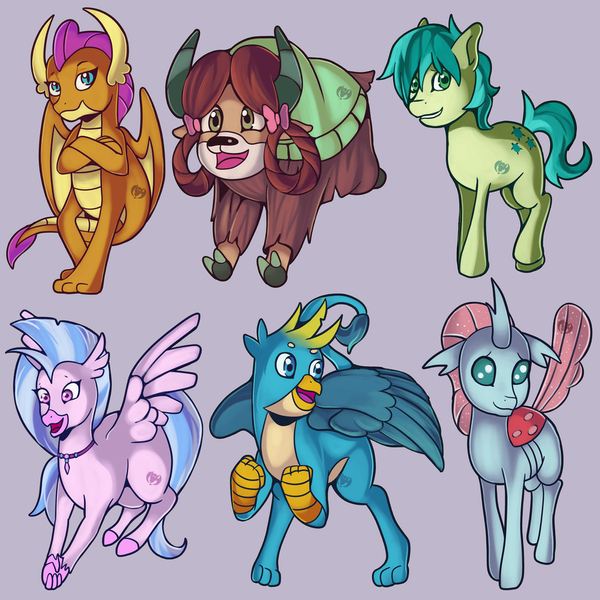 Size: 1024x1024 | Tagged: safe, artist:kenisu-of-dragons, derpibooru import, gallus, ocellus, sandbar, silverstream, smolder, yona, changedling, changeling, classical hippogriff, dragon, earth pony, gryphon, hippogriff, pony, yak, cute, dragoness, female, image, jpeg, male, open mouth, simple background, stallion, student six, white background, yonadorable