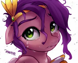 Size: 2048x1667 | Tagged: safe, artist:maren, derpibooru import, pipp petals, pegasus, pony, crying, dishevelled, frown, g5, image, jpeg, looking at you, sad, solo, teary eyes