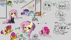 Size: 1920x1080 | Tagged: safe, artist:tjpones, derpibooru import, fluttershy, pinkie pie, rainbow dash, smolder, spike, sunset shimmer, twilight sparkle, oc, oc:tjpones, alicorn, dragon, earth pony, pegasus, pony, robot, robot pony, unicorn, werewolf, equestria girls, alternate hairstyle, art dump, bust, eyepatch, female, filly, filly twilight sparkle, fluttergoth, foal, food, gray background, guillotine, hipstershy, image, jpeg, kissy face, male, mare, meat, mouth hold, pencil, pirate costume, pirate twilight, scooby doo and the ghoul school, shipping, simple background, spolder, squatpony, stallion, steak, straight, treasure chest, twiggie, unicorn twilight, winnie the werewolf, younger