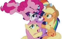 Size: 1280x816 | Tagged: safe, artist:twilyisbestpone, derpibooru import, edit, edited screencap, screencap, applejack, fluttershy, pinkie pie, rainbow dash, rarity, twilight sparkle, twilight sparkle (alicorn), alicorn, earth pony, pegasus, pony, unicorn, season 9, the summer sun setback, spoiler:s09, cute, diapinkes, female, gasp, hug, image, incoming hug, mane six, mare, not a vector, png, pounce, simple background, this will end in hugs, transparent background, uh oh