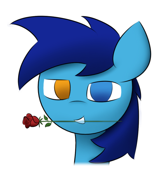 Size: 805x879 | Tagged: safe, artist:japkozjad, derpibooru import, oc, oc:apply, pegasus, pony, flower, flower in mouth, heterochromia, image, looking at you, male, mouth hold, png, rose, rose in mouth, simple background, smiling, solo, stallion, teeth, transparent background