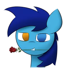 Size: 805x879 | Tagged: safe, artist:japkozjad, derpibooru import, oc, oc:apply, pegasus, pony, flower, flower in mouth, heterochromia, image, looking at you, male, mouth hold, png, rose, rose in mouth, simple background, smiling, solo, stallion, teeth, transparent background