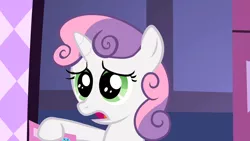 Size: 1280x720 | Tagged: safe, derpibooru import, screencap, sweetie belle, pony, unicorn, season 2, sisterhooves social, cute, daaaaaaaaaaaw, diasweetes, dilated pupils, female, filly, foal, image, open mouth, png, solo