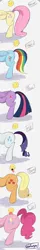 Size: 328x2048 | Tagged: suggestive, artist:darkdoubloon, derpibooru import, applejack, fluttershy, pinkie pie, rainbow dash, rarity, twilight sparkle, twilight sparkle (alicorn), alicorn, pegasus, pony, unicorn, applebutt, balloonbutt, blood, blushing, butt, female, image, jpeg, licking, mane six, milf, nosebleed, plot, side view, simple background, text, tongue out, white background