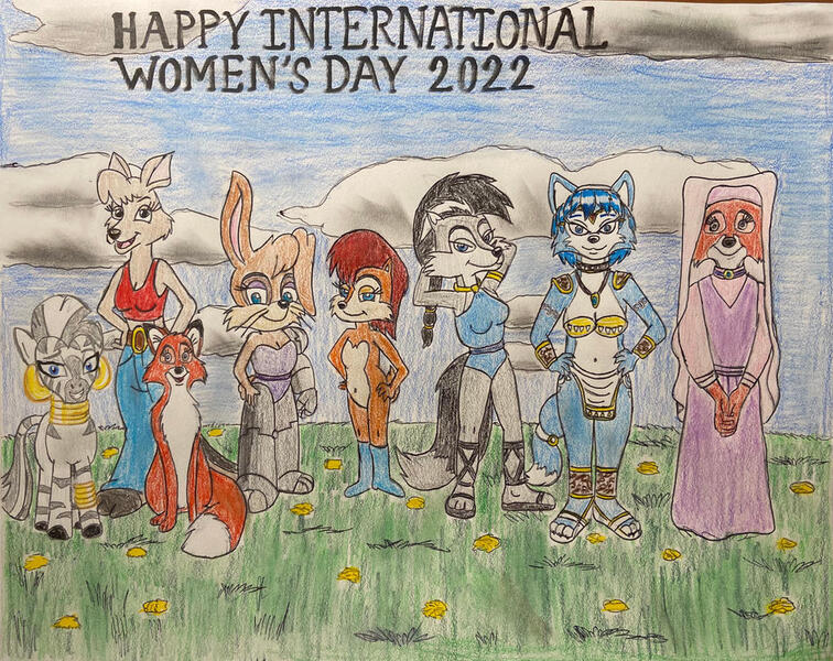 Size: 1024x813 | Tagged: safe, artist:jrr5790, derpibooru import, zecora, fox, bunnie rabbot, image, international women's day, jpeg, krystal, lupe the wolf, maid marian, matilda roo, sally acorn, sonic the hedgehog (series), star fox, traditional art, vixey