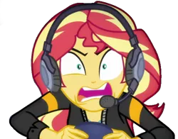 Size: 562x440 | Tagged: safe, artist:marcoequestrian98, derpibooru import, edit, edited screencap, screencap, sunset shimmer, equestria girls, equestria girls series, game stream, spoiler:eqg series (season 2), background removed, controller, female, gamer sunset, image, not a vector, png, psycho gamer sunset, simple background, solo, tell me what you need, transparent background