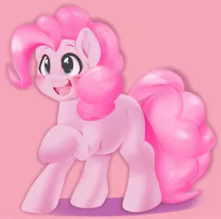 Size: 2035x2020 | Tagged: safe, artist:kurogewapony, derpibooru import, pinkie pie, earth pony, pony, blushing, cute, diapinkes, female, happy, high res, image, jpeg, mare, missing cutie mark, open mouth, open smile, raised hoof, simple background, smiling, solo