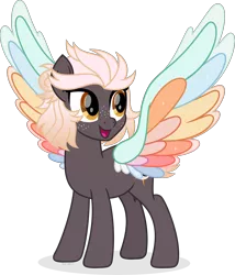 Size: 7317x8560 | Tagged: safe, artist:suramii, derpibooru import, oc, oc:night vision, unofficial characters only, pegasus, pony, absurd resolution, colored wings, female, freckles, full body, hooves, image, mare, multicolored wings, open mouth, open smile, pegasus oc, png, shadow, simple background, smiling, solo, spread wings, standing, transparent background, vector, wings