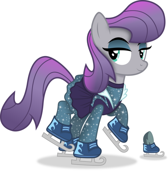 Size: 3568x3643 | Tagged: safe, artist:anime-equestria, derpibooru import, boulder (pet), maud pie, earth pony, pony, alternate hairstyle, clothes, eyeshadow, female, ice skates, ice skating, image, makeup, mare, outfit, png, simple background, skirt, smiling, solo, sparkles, transparent background, vector, when she smiles