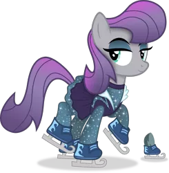 Size: 3568x3643 | Tagged: safe, artist:anime-equestria, derpibooru import, boulder (pet), maud pie, earth pony, pony, alternate hairstyle, clothes, eyeshadow, female, ice skates, ice skating, image, makeup, mare, outfit, png, simple background, skirt, smiling, solo, sparkles, transparent background, vector, when she smiles