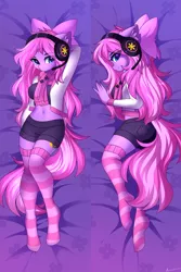 Size: 2000x3000 | Tagged: safe, artist:airiniblock, derpibooru import, oc, oc:lillybit, anthro, anthro oc, body pillow, bow, clothes, headset, image, png, rcf community, socks