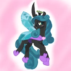 Size: 4096x4096 | Tagged: safe, artist:tiga mega, derpibooru import, idw, queen chrysalis, changeling, changeling queen, reflections, spoiler:comic, female, glasses, heart, image, jpeg, looking at you, mirror universe, reversalis, solo