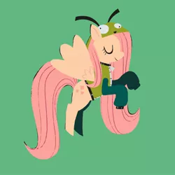 Size: 2048x2048 | Tagged: safe, artist:reygw3n, derpibooru import, fluttershy, pegasus, pony, antonymph, clothes, eyes closed, fluttgirshy, gir, green background, hoodie, image, jpeg, simple background, solo