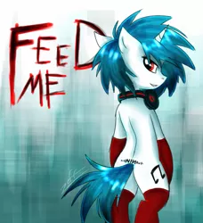 Size: 981x1078 | Tagged: safe, artist:foxinshadow, artist:zeffdakilla, derpibooru import, vinyl scratch, unicorn, abstract background, clothes, gloves, headphones, image, looking at you, nine inch nails, png, red socks, redraw, socks, solo, standing, tattoo