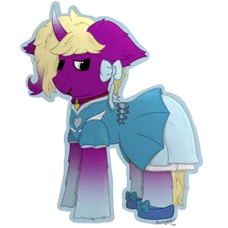 Size: 2000x2000 | Tagged: safe, artist:spiroudada, derpibooru import, oc, oc:velvet sky, unofficial characters only, pony, unicorn, blue dress, bow, choker, clothes, crossdressing, cute, dress, image, male, png, shoes, simple background, solo, stallion