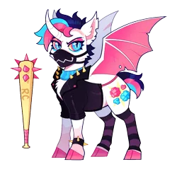 Size: 733x700 | Tagged: safe, artist:lastnight-light, derpibooru import, oc, oc:rock candy, alicorn, bat pony, bat pony alicorn, pony, bat wings, clothes, female, horn, image, jacket, leather jacket, mare, mask, png, simple background, solo, transparent background, wings