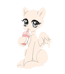 Size: 902x1024 | Tagged: safe, alternate version, artist:miioko, derpibooru import, oc, unofficial characters only, pegasus, pony, :p, animated, bald, commission, drinking, eyelashes, female, gif, image, mare, one eye closed, pegasus oc, simple background, sitting, solo, tongue out, transparent background, wings, wink, your character here