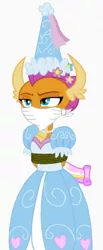 Size: 336x814 | Tagged: safe, artist:darlycatmake, derpibooru import, smolder, dragon, angry, bored, cloth gag, cute, damsel in distress, distressed, froufrou glittery lacy outfit, frustrated, gag, hennin, image, jpeg, princess, princess smolder, smolder is not amused, smolderbetes, stressed, unamused