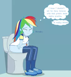 Size: 2300x2500 | Tagged: suggestive, anonymous artist, artist:lightning_musicwave, derpibooru import, rainbow dash, equestria girls, bathroom, but why, clothes, collaboration, female, fetish, high res, image, implied pooping, panties, png, sitting, sitting on toilet, solo, solo female, toilet, underwear